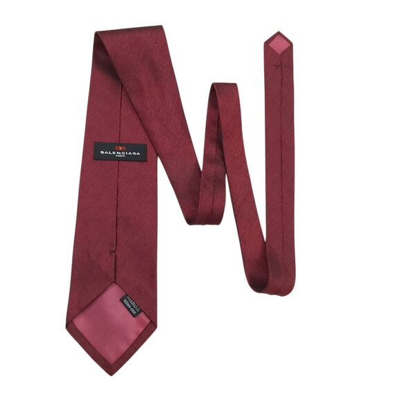 Balenciaga Paris Tie Mens Burgundy 100% Silk Narrow Luxury Designer Office Work - Picture 4 of 11